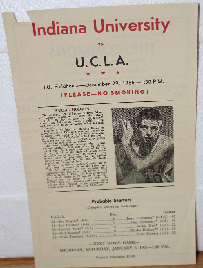 1956 Indiana University vs UCLA Basketball Program - Vintage Indy Sports