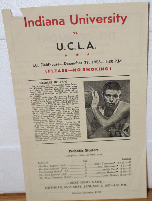 1956 Indiana University vs UCLA Basketball Program - Vintage Indy Sports
