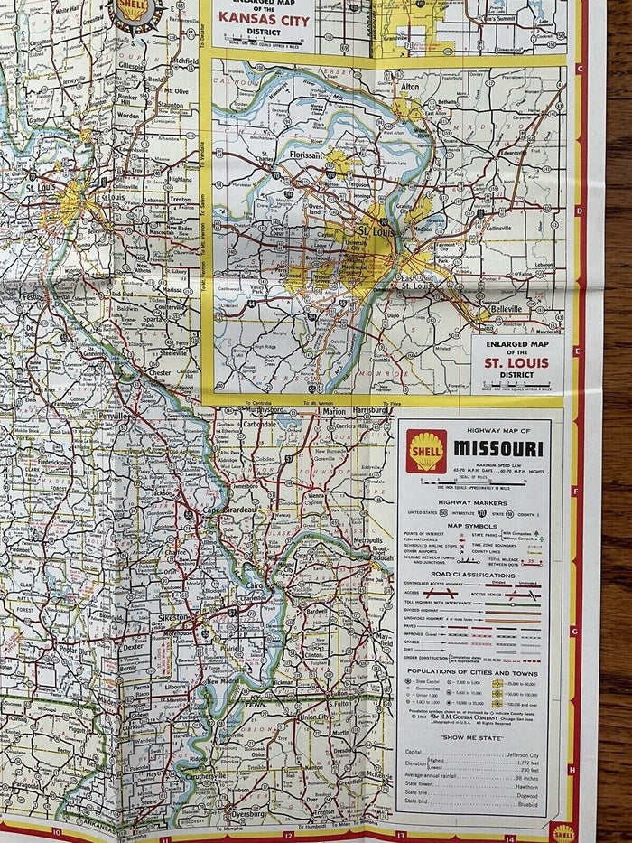 1963 Shell Missouri State Highway Transportation Travel Road Map