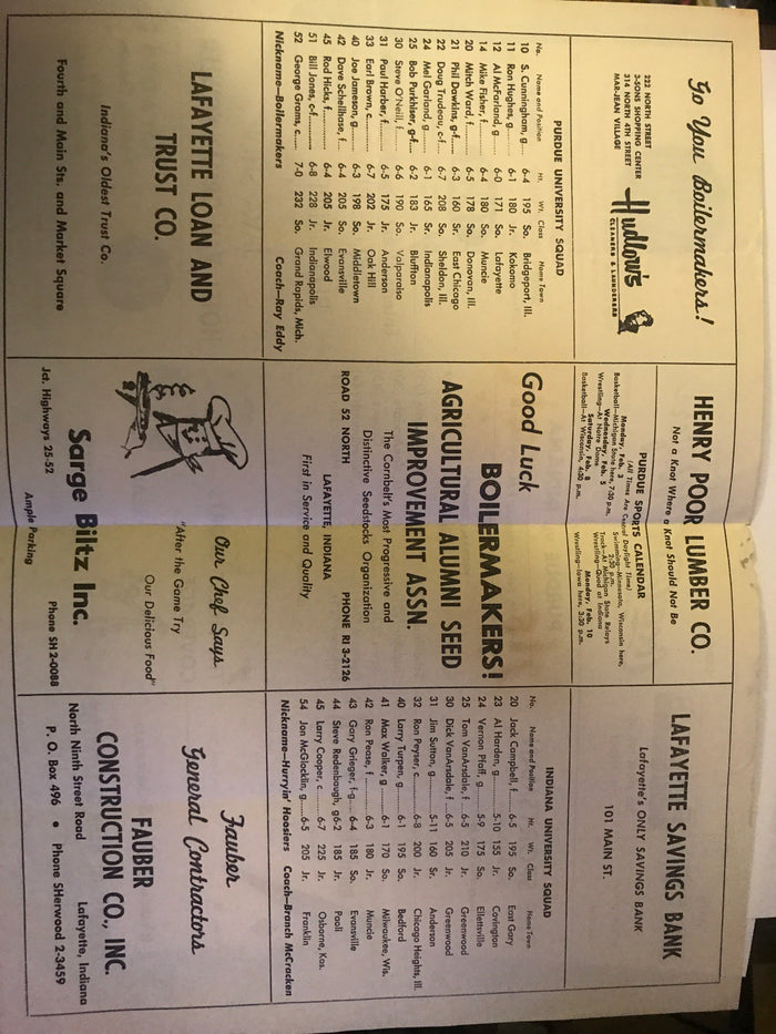 1964 Indiana vs Purdue Basketball Program - Vintage Indy Sports