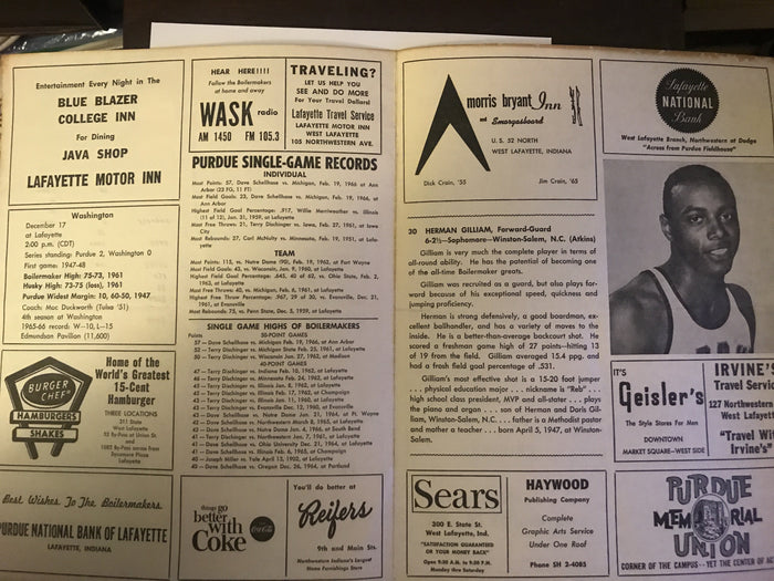 1966 Washington vs Purdue Basketball Scorecard - Vintage Indy Sports
