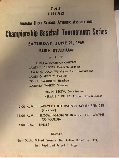1969 Indiana High School Baseball State Finals Program - Vintage Indy Sports