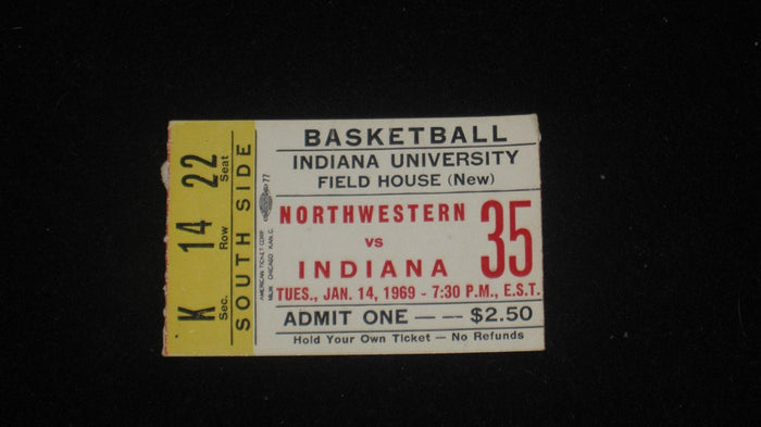 1969 NORTHWESTERN VS INDIANA BASKETBALL TICKET STUB - Vintage Indy Sports