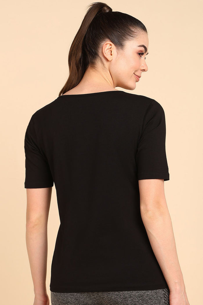 247 Zactive Black Zipless Maternity Feeding Top - Side profile highlighting feeding-friendly neckline and relaxed fit.