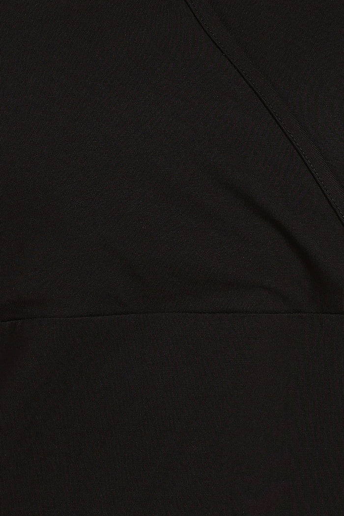 247 Zactive Black Zipless Maternity Feeding Top - Front view showing breathable fabric and practical nursing access.