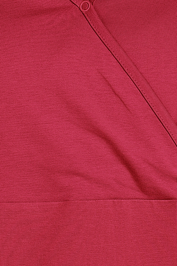 Interior view of 247 Zactive™ Deep Red Zipless Maternity Feeding Top showing inner lining.