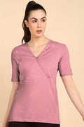247 Zactive™ Deep Salmon Zipless Maternity Feeding Top - Front view showing breathable fabric and practical nursing