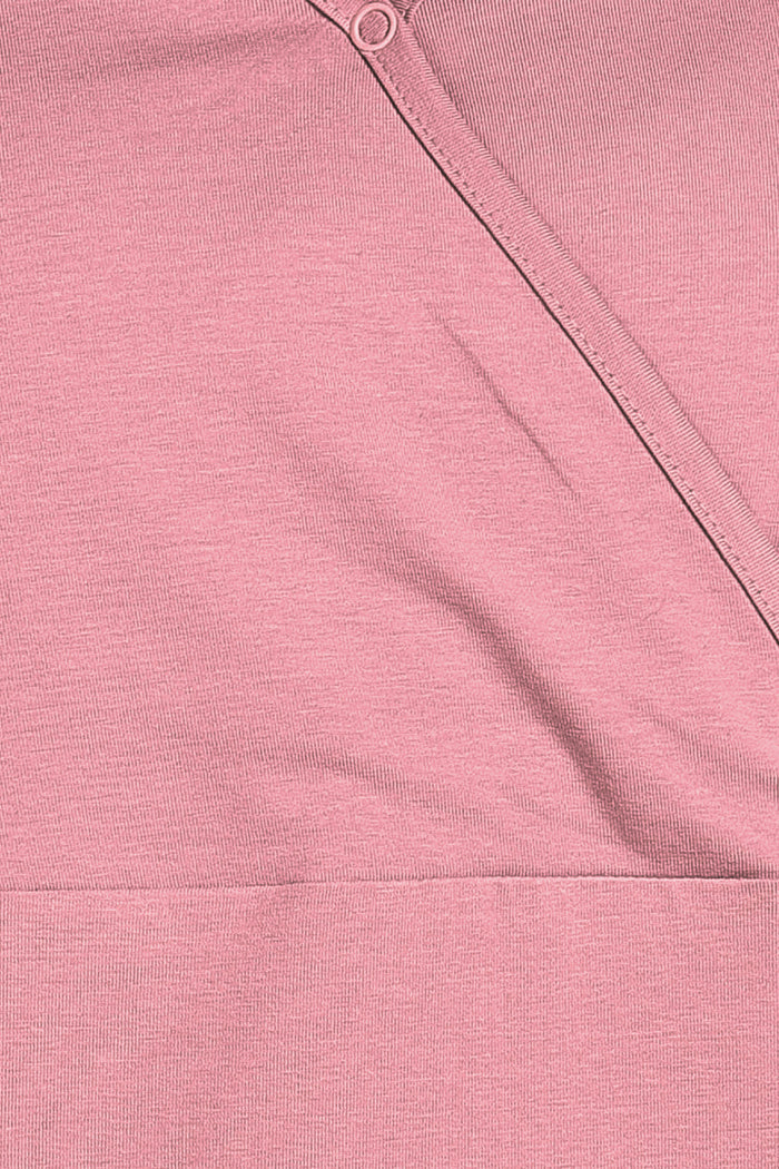 247 Zactive Deep Salmon Zipless Maternity Feeding Top - Side profile highlighting feeding-friendly neckline and relaxed