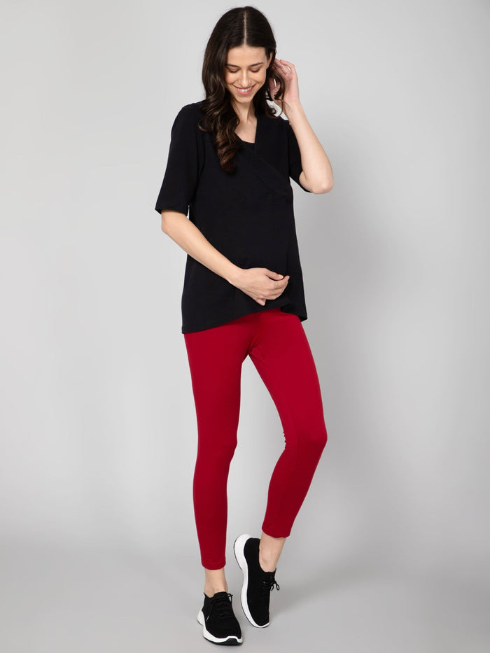 247 Zactive™ Maroon High Waisted Maternity Leggings - House Of Zelena™