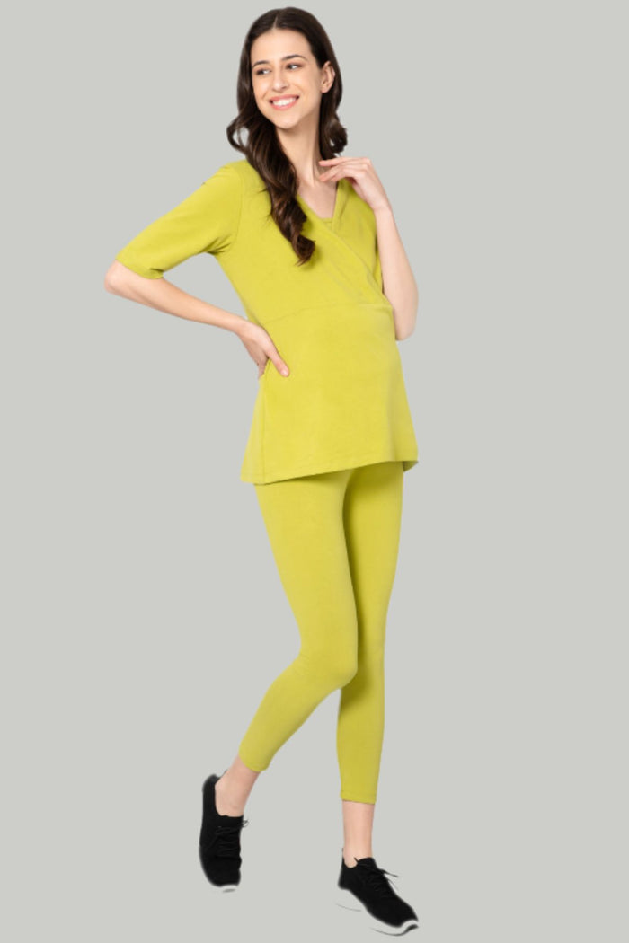 247 Zactive Olive Green Zipless Pregnancy Top & Leggings Set