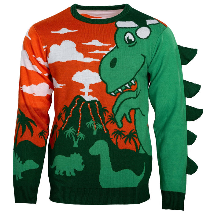 3D T-Rex Santa Hat Adult Unisex LED Light Up Ugly Christmas Sweater - TVStoreOnline