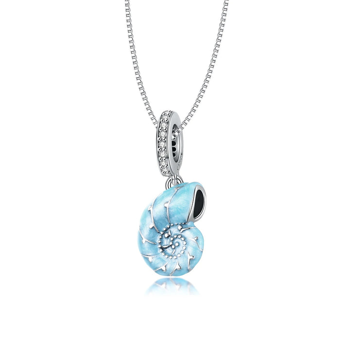 925 Sterling Silver Blue Conch Necklace for Women Ocean Style Pendant Party Jewelry