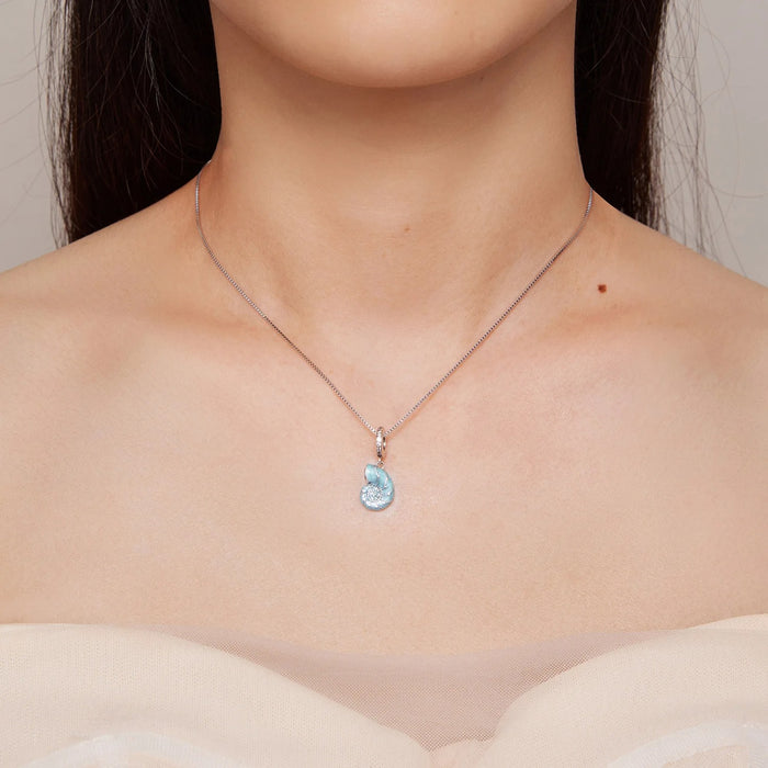 925 Sterling Silver Blue Conch Necklace for Women Ocean Style Pendant Party Jewelry