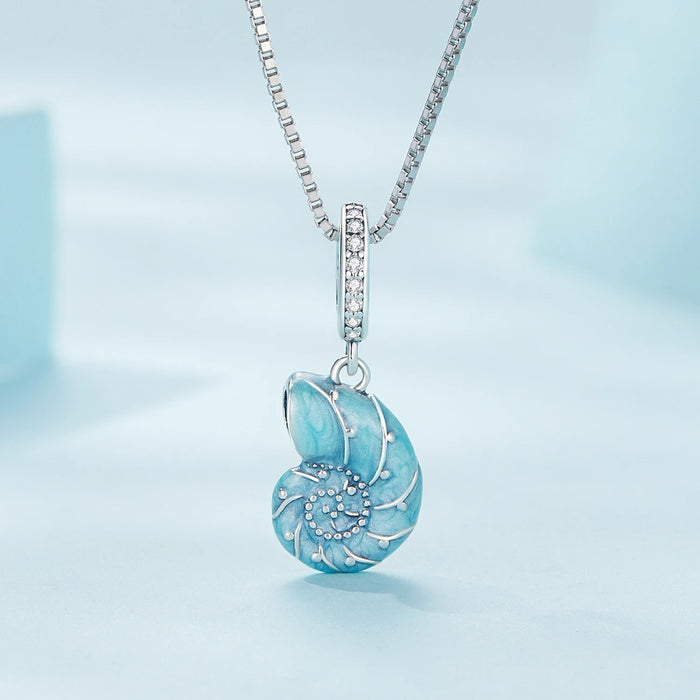 925 Sterling Silver Blue Conch Necklace for Women Ocean Style Pendant Party Jewelry