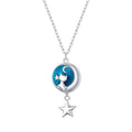 925 Sterling Silver Blue Enamel Moon & Cat Pendant Necklace Star Neck Chain for Women Gift Fine Jewelry