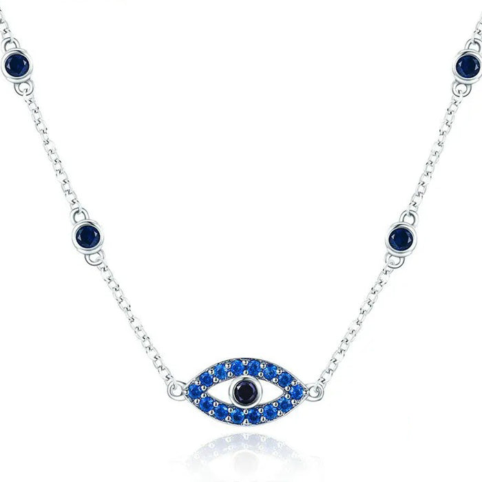 925 Sterling Silver Blue Zircon Guardian Eye Pendant Necklaces Lucky Eye Neck Chain for Women Fine Jewelry