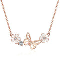 925 Sterling Silver Butterfly and Flower Necklace Enamel Floral Short Choker Necklace Silver Korean Style Jewelry