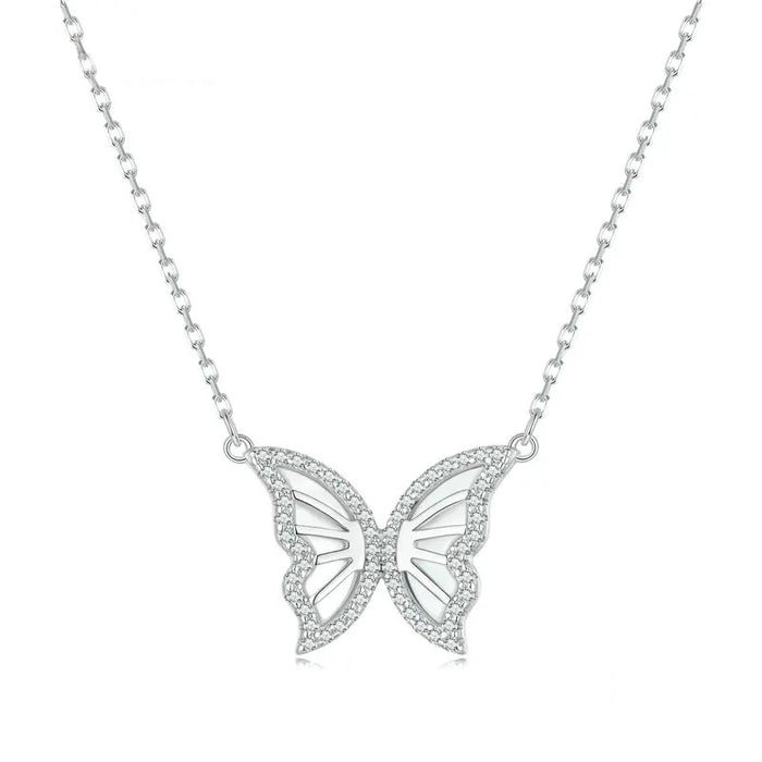 925 Sterling Silver Butterfly Pendant Necklace for Women Birthday Christmas Gift Pave Setting CZ Fine Jewelry