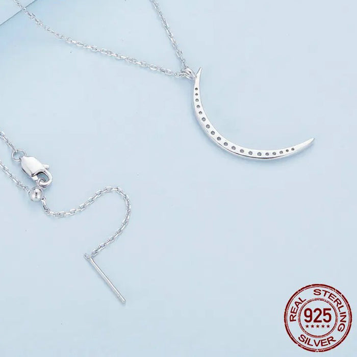 925 Sterling Silver Crescent Moon Pendant Necklace for Women Birthday Gift Pave Setting CZ Exquisite Fine Jewelry