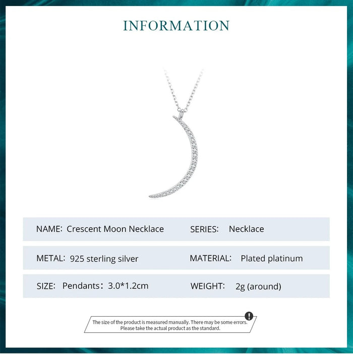 925 Sterling Silver Crescent Moon Pendant Necklace for Women Birthday Gift Pave Setting CZ Exquisite Fine Jewelry