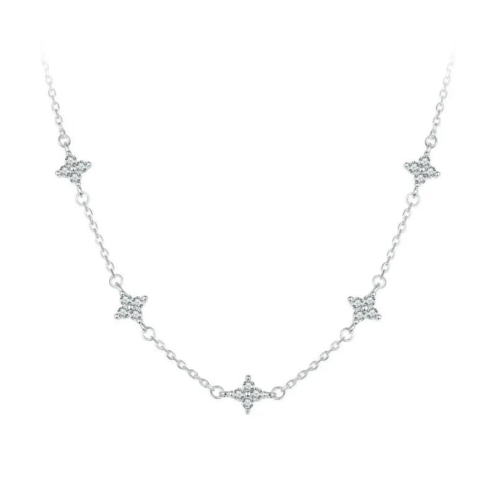 925 Sterling Silver Dainty Stars Necklace for Women, Four-Leaf Clover CZ Choker Chain Necklace Trendy Jewelry Gift