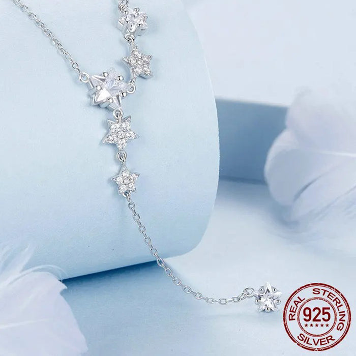 925 Sterling Silver Delicate Falling Stars Pendant Necklace for Women Wedding Party Dainty Fine Jewelry Gift