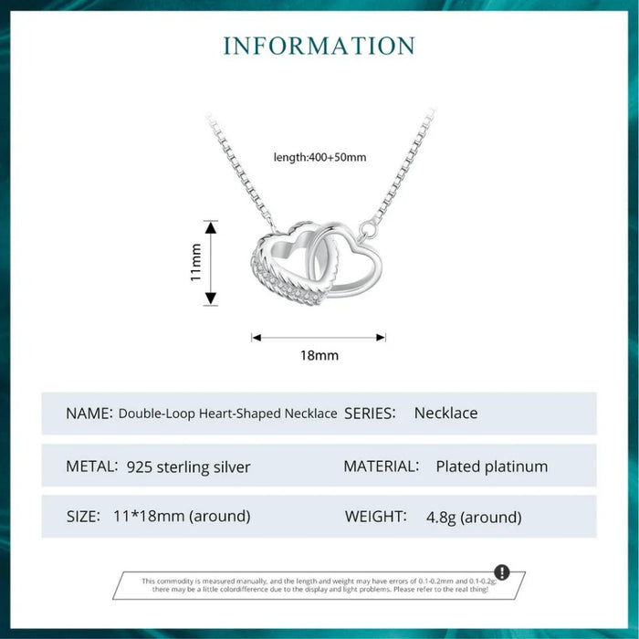 925 Sterling Silver Double Heart Pendant Necklace Clavicle Chain Link for Women Party Jewelry Valentine's Day Gift