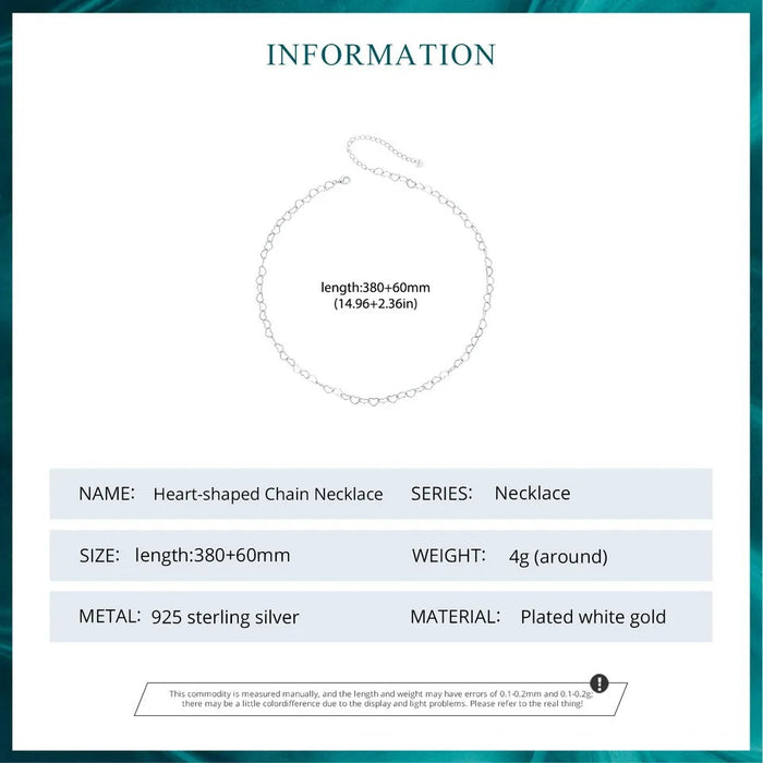925 Sterling Silver Heart Chain Necklace for Women Men and Girls