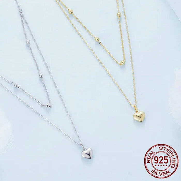 925 Sterling Silver Heart Pendant Necklace for Women Gold Double Layer Choker Female Fine Jewelry