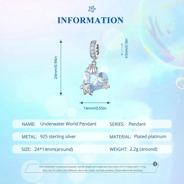 925 Sterling Silver Heart Shape Crystal Pendant Necklace Sea Star Neck Chain for Women Fine Jewelry Gift
