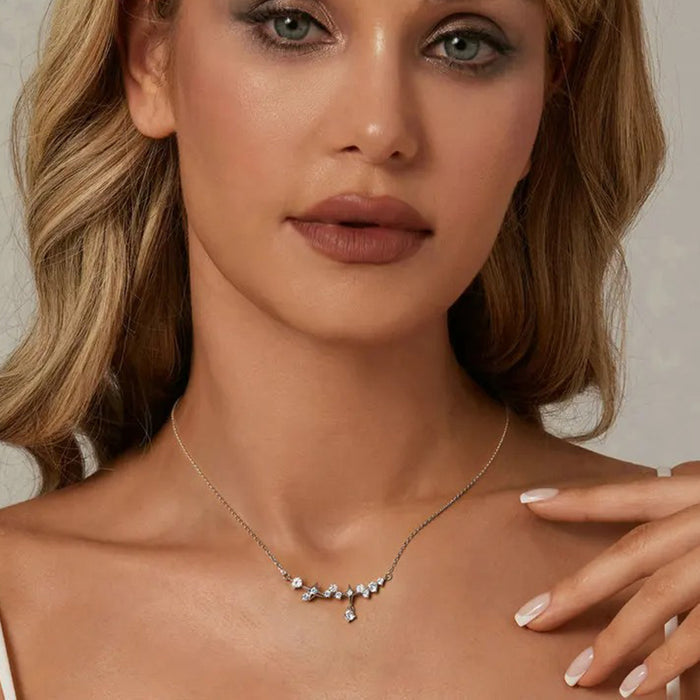 925 Sterling Silver Jewelry Starry Pendant Necklace for Women Teen Girls CZ Elegant Fashion Necklace