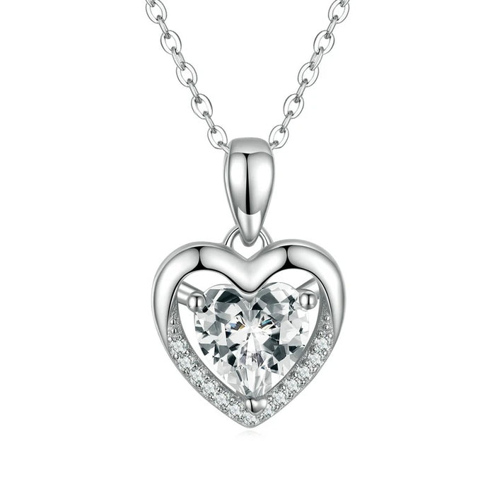925 Sterling Silver Love Heart Pendant Necklace, Blue Clear Crystal Necklaces for Women Silver Fine Jewelry Gift
