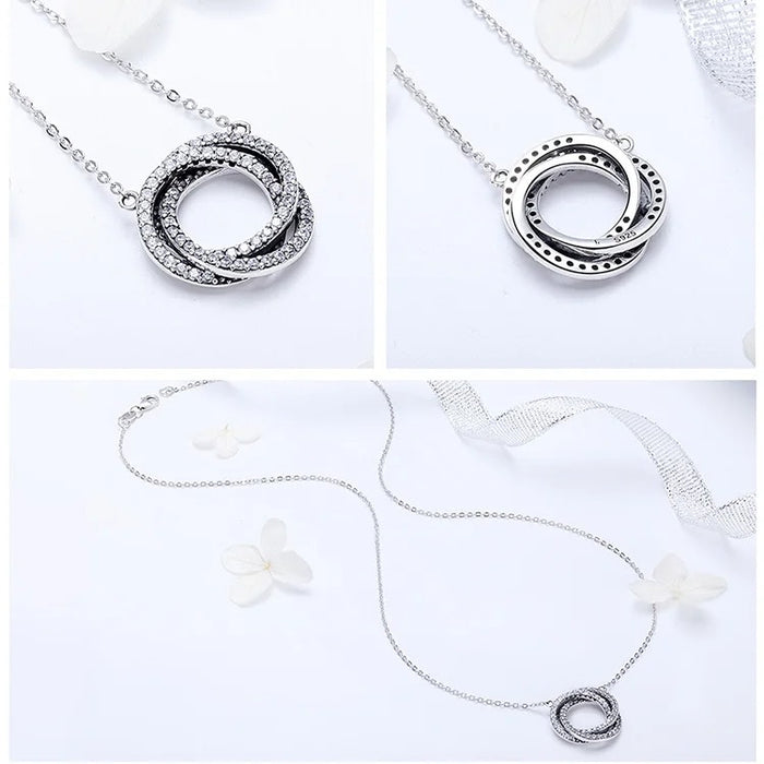 925 Sterling Silver Minimalism Geometric Stacked Circle Pendant Necklaces for Women Clear CZ Fine Jewelry