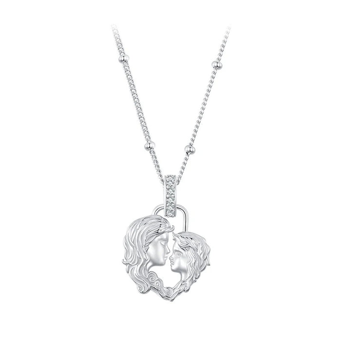 925 Sterling Silver Mom and Son Pendant Necklace Heart-shaped Necklace for Women Fine Jewelry Gift