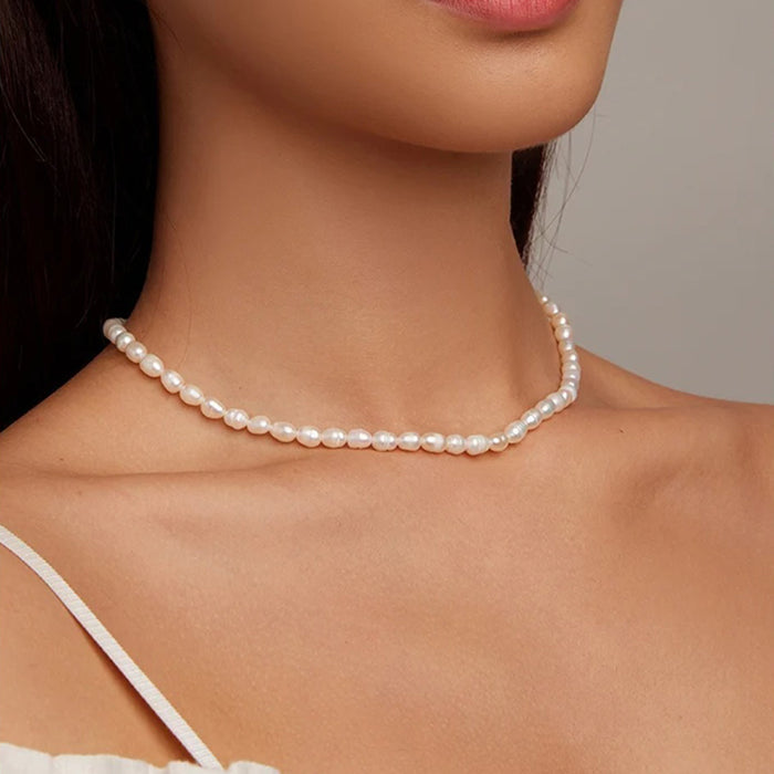 925 Sterling Silver Natural Pearl Necklace Irregular Fresh Water Pearl Neck Chain for Women Elegent Fine Jewelry