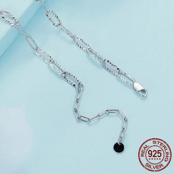 925 Sterling Silver Punk Style Stackable Basic Chain Link Square Buckle Necklace for Women Party Fine Jewelry