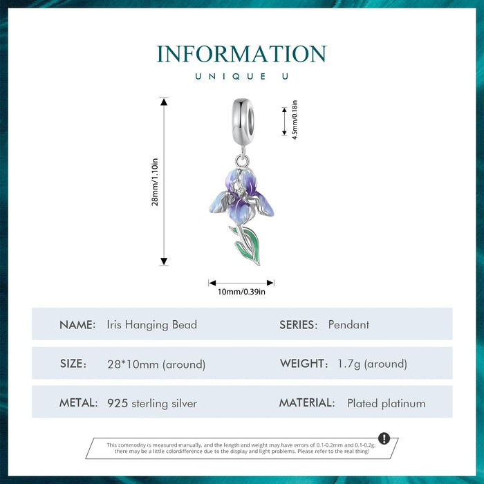 925 Sterling Silver Purple Enamel Iris Pendant Necklace Flower Neck Chain for Women Party Fine Jewelry Gift