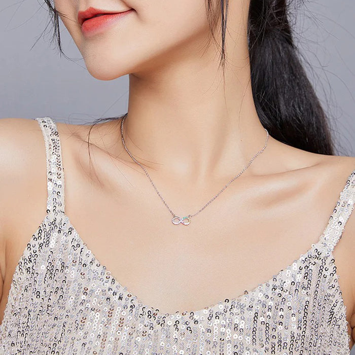 925 Sterling Silver Rainbow Color Infinite Love Short Chain Necklace for Women Girl Gift Collar