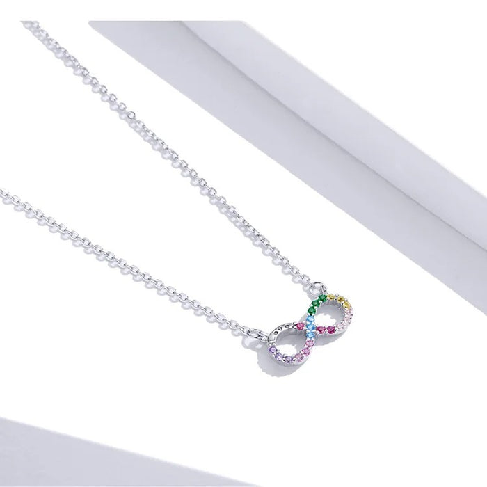 925 Sterling Silver Rainbow Color Infinite Love Short Chain Necklace for Women Girl Gift Collar