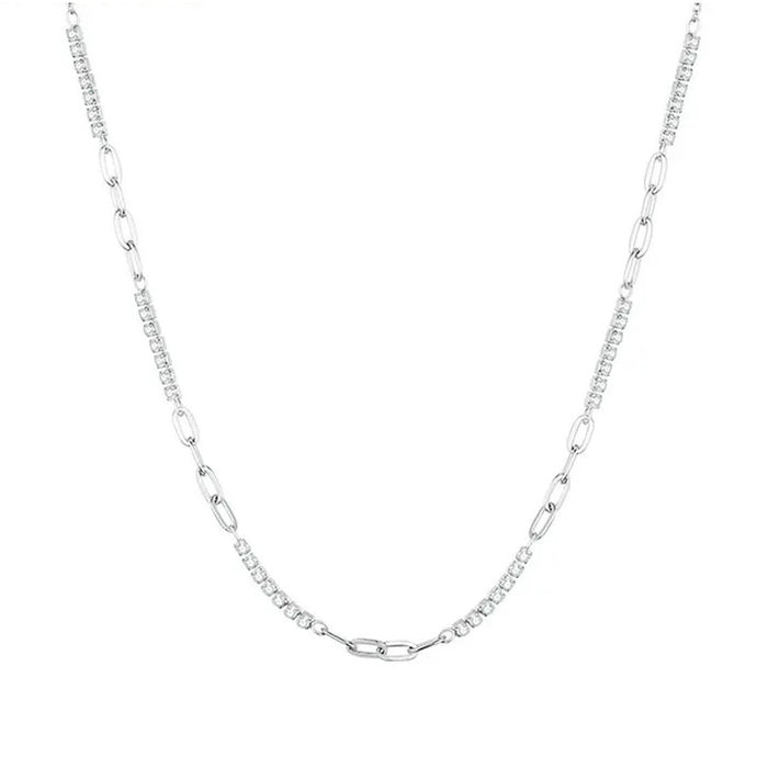 925 Sterling Silver Shining Zircon Necklace O-chain Splice Link for Women Birthday Engagement Gift Fine Jewelry