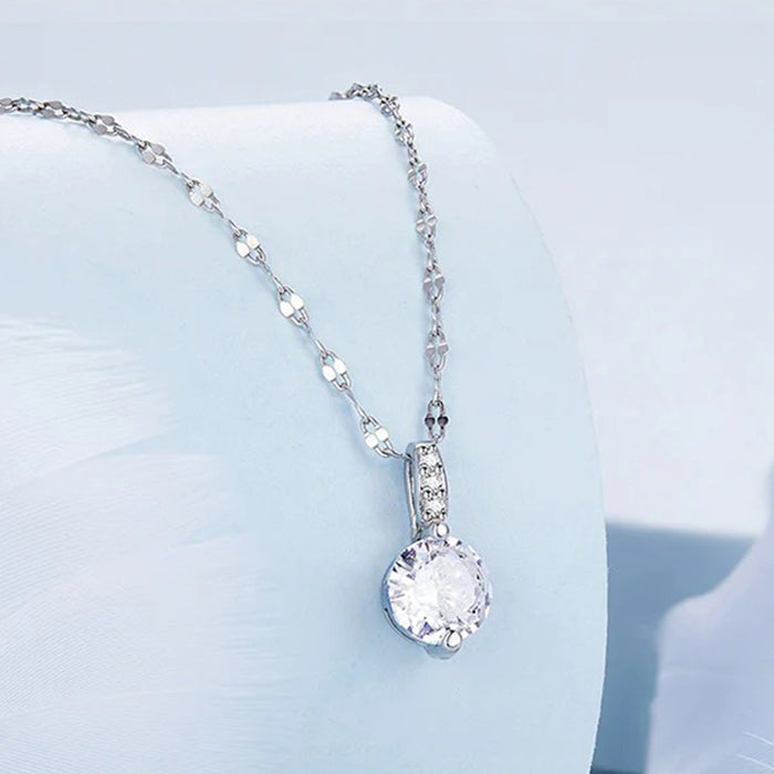 925 Sterling Silver Simple Clear Zircon Pendant Necklace for Women Wedding Engagement Anniversary Fine Jewelry