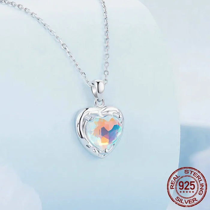 925 Sterling Silver Sparkling Heart Pendant Necklace for Women Simple Silver Necklace Engagement Fine Jewelry