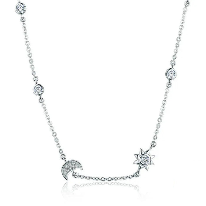 925 Sterling Silver Sparkling Moon and Star Exquisite Pendant Necklaces for Women 925 Silver Jewelry Gift