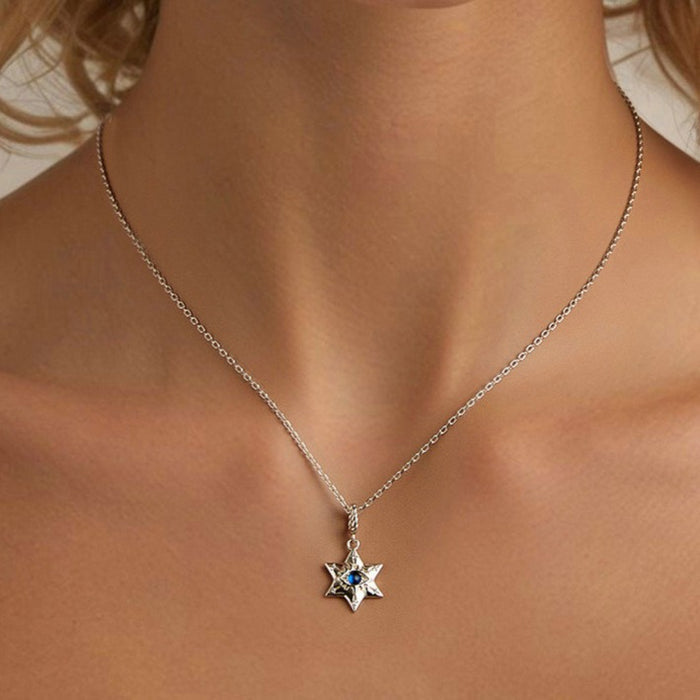 925 Sterling Silver Star of David Evil Eye Necklace, Starburst Demon Eye Pendant Protection Jewel for Women Men