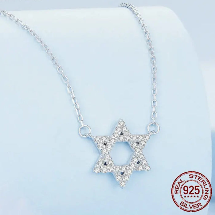 925 Sterling Silver Star of David Pendant Necklace Pave Setting CZ for Women Birthday Gift Fashion Fine Jewelry