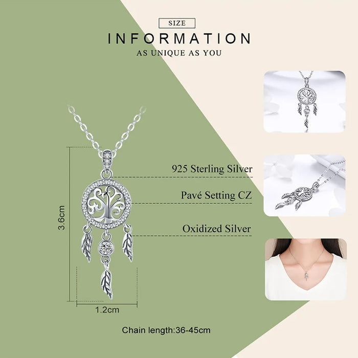 925 Sterling Silver Tree of Life Fashion Dream Catcher Pendant Necklaces for Women Sterling Silver Jewelry