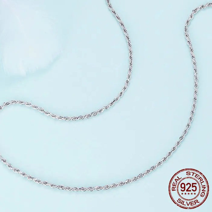 925 Sterling Silver Twisted Silver Necklace Simple Chain Link for Women Platinum Plated Fine Jewelry Gift