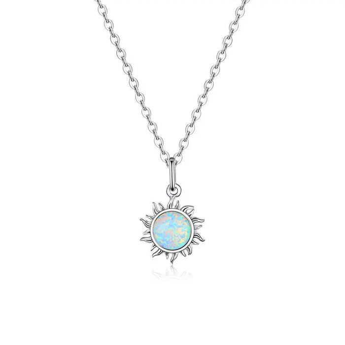 925 Sterling Silver White Opal Sun Pendant Necklace Apollo Chain Necklaces for Women Birthday Gift Jewelry