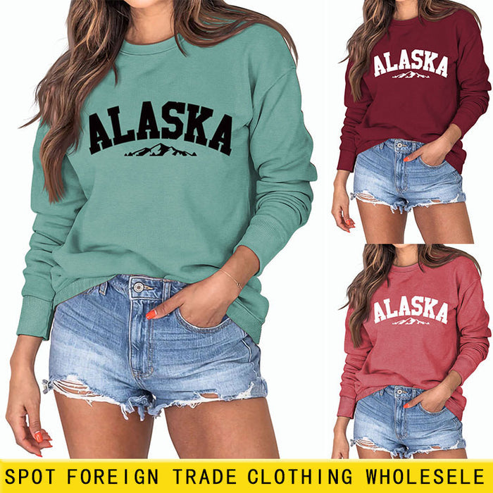 ALASKA Mountain Alphabet Loose Bottomed Long Sleeve Sweater