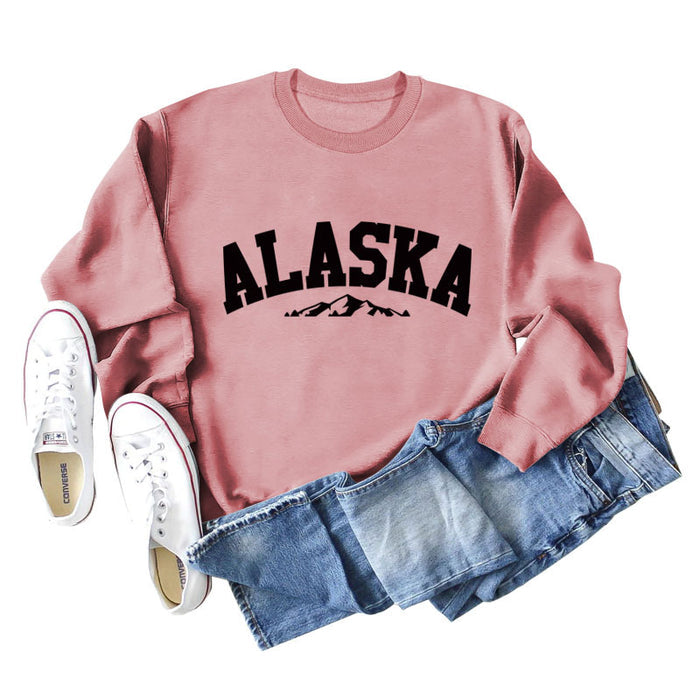 ALASKA Mountain Alphabet Loose Bottomed Long Sleeve Sweater